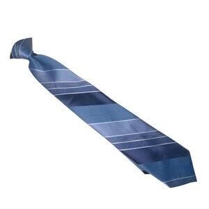 Vtg Bristol Bay Clip On Necktie Blue Striped Weft Warp Woven 18 x 3 Suit Classic